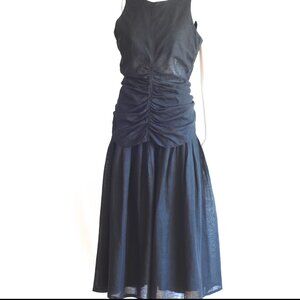 Helen Linen Two-Piece Linen Outfit With Asymmetrical Top Gathering At Front - HK